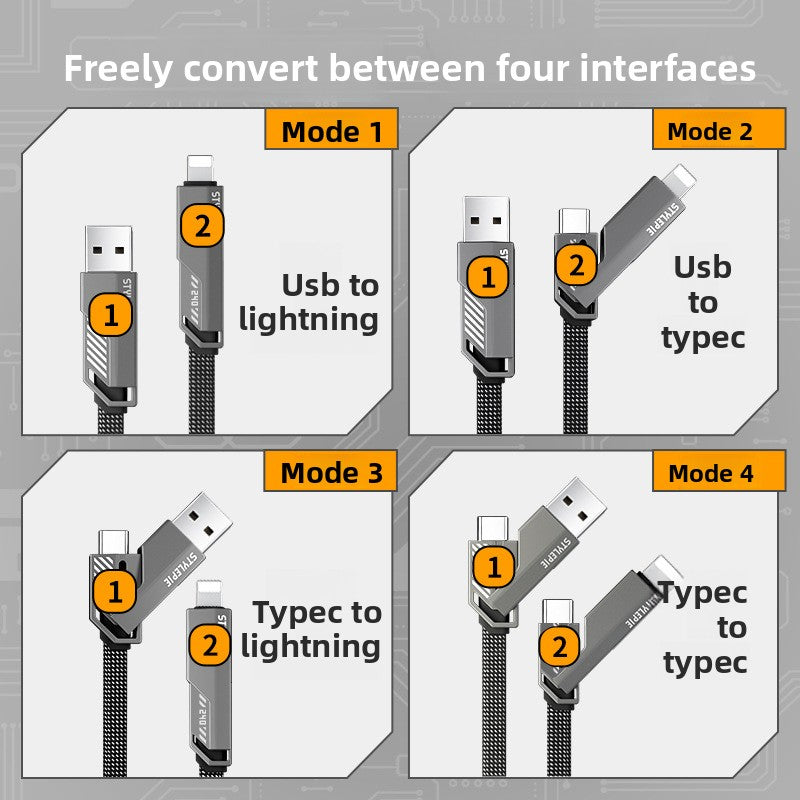 4-in-1 Fast Charging Data Cable with Multiple Interfaces